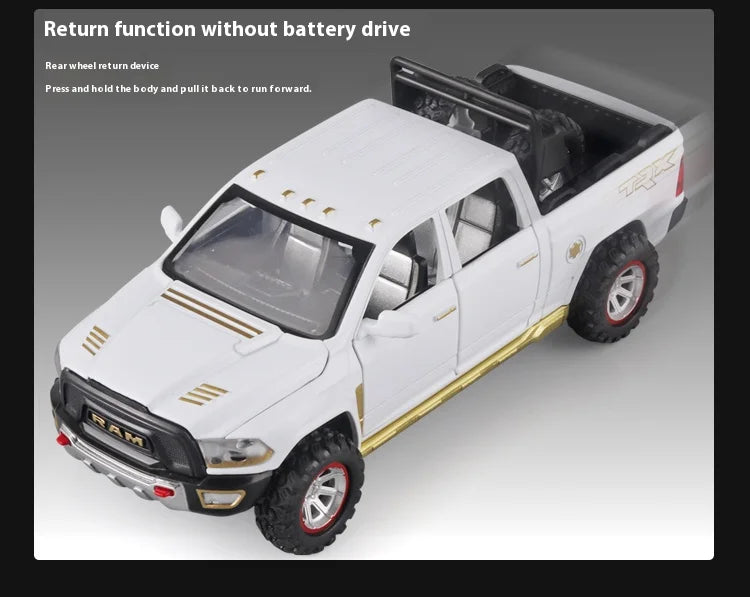 1:32 RAM Pickup Truck Alloy Model – Sound, Light & Spring-Back Action Toy for Kids’ Adventure Play