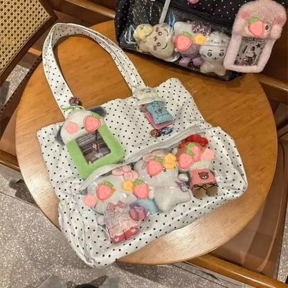 Y2K Anime Ita Shoulder Bag - Transparent Polka Dot Tote with Large Capacity DIY Display