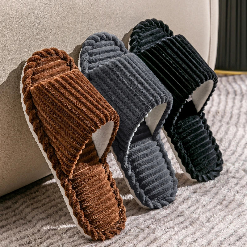 Men’s Open-Toe Breathable Anti-Slip Indoor Slippers – Silent Autumn & Winter Home Shoes for Couples