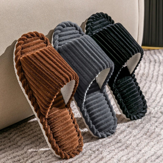 Men’s Open-Toe Breathable Anti-Slip Indoor Slippers – Silent Autumn & Winter Home Shoes for Couples