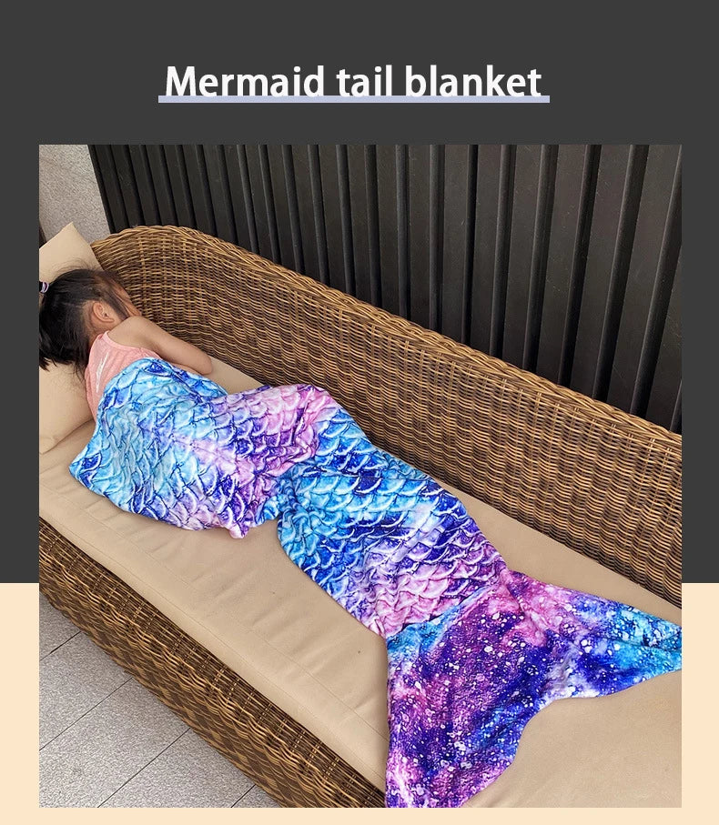 Mermaid Blanket Sleeping Bag — Anti-Kick Flannel Quilt with Soft Fabric, High Color Fastness, Fish Tail Design for Kids’ Birthday Gift