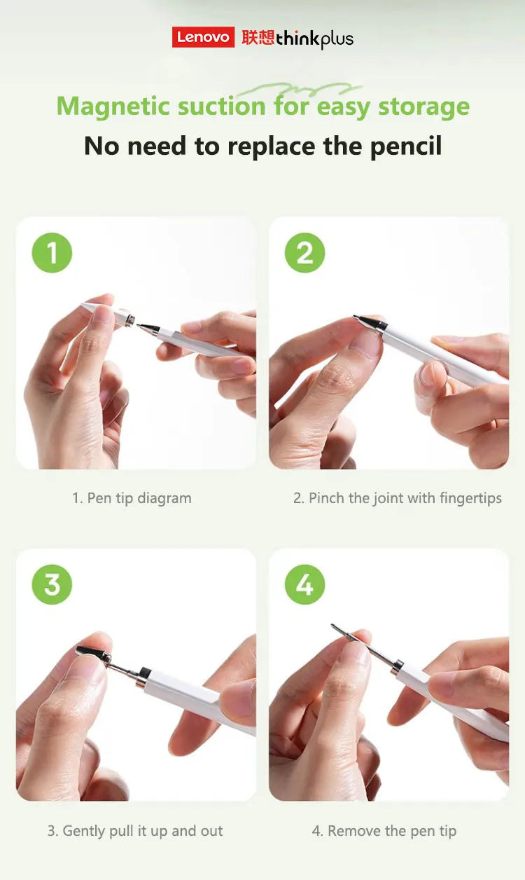 Lenovo Universal Stylus with 3 Pen Tips – Compatible with Android, iOS, iPad, Apple Pencil, Huawei, Xiaomi & Samsung Tablets