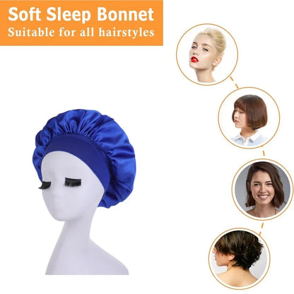 Women's Silky Satin Night Sleep Cap - Double Layer Adjustable Hair Bonnet, Shower Cap for Curly Hair Styling Accessories