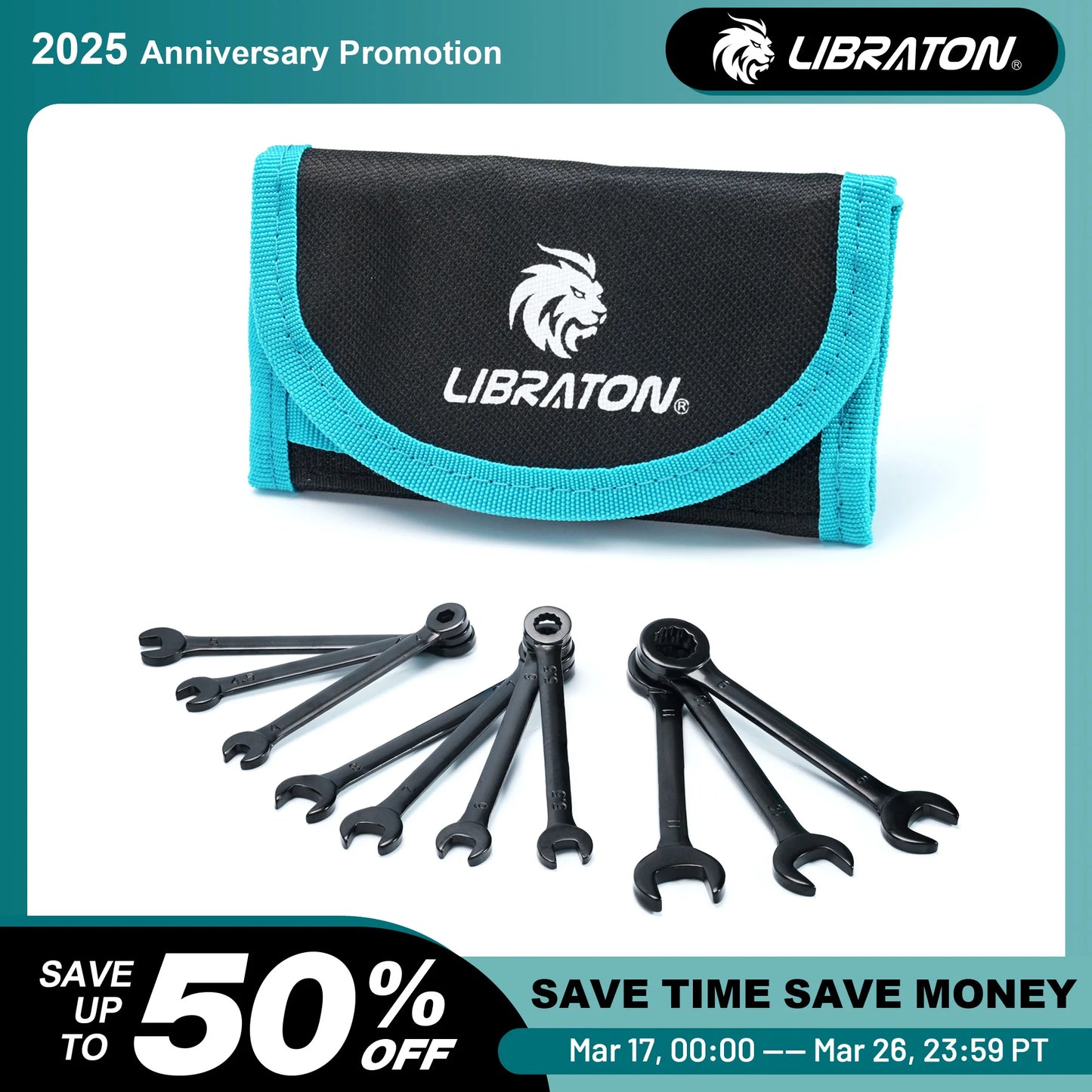 LIBRATON 10-Piece Mini Combination Wrench Set with Rolling Pouch – Metric & SAE Carbon Steel 4-11mm / 5/32"-7/16"