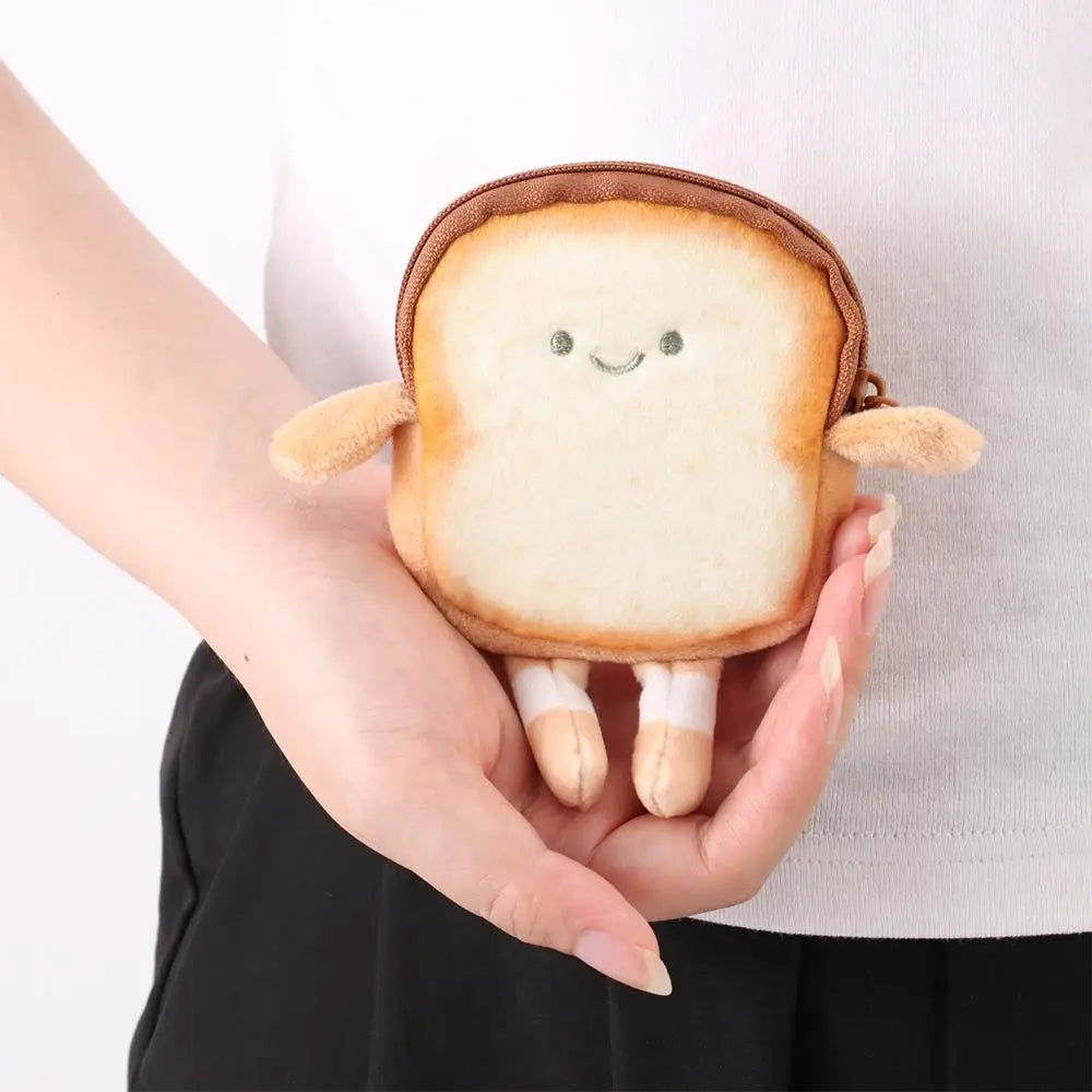 Cartoon Toast Bread Plush Coin Purse - Cute Mini Wallet and Earphone Bag Keychain Pendant for Kids