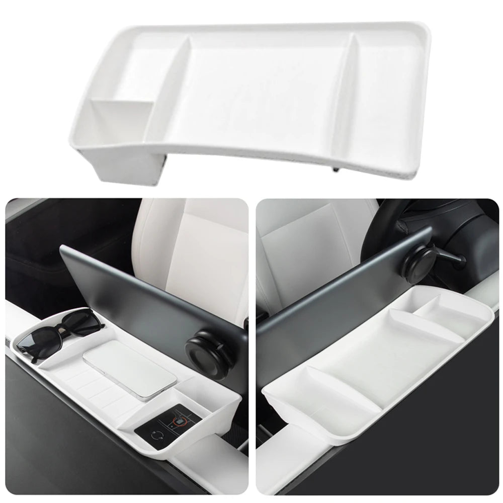 Tesla Model 3 & Y Rear Screen Storage Box – Hidden TPE Organizer Tray & Tissue Box for Interior Accessories