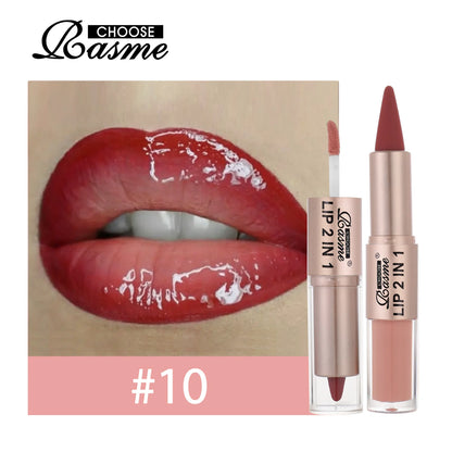2-in-1 Tapered Lip Liner Pen - Waterproof Nude Brown Lip Contour & Matte Gloss Makeup