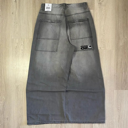 Y2K American Embroidered Baggy Jeans – Men’s Vintage Hip Hop Wide-Leg Casual Streetwear Pants