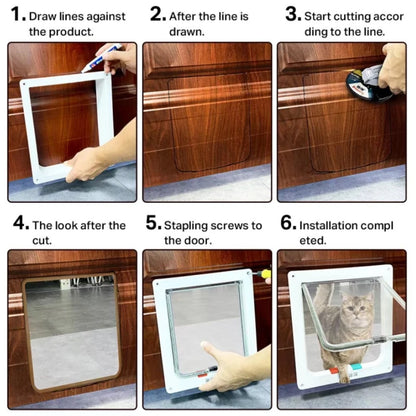 4 Way Security Lock Cat Flap Door: Controllable Switch, Transparent ABS Plastic Gate - Puppy Kitten Safety In&Out Pet Doors Kit