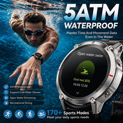Military GPS Smartwatch for Men - 1.43" AMOLED Display, Bluetooth Calls, Compass, 5ATM Waterproof & 170+ Sports Modes