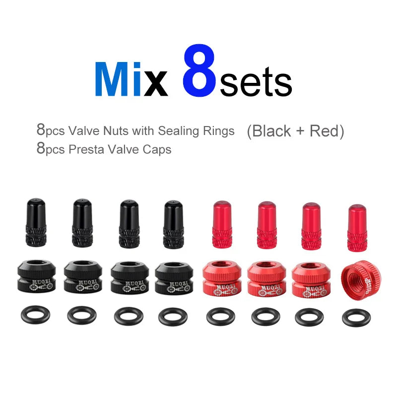 Bicycle Presta Valve Nut & Cap Set – Inner Tube Tire Nozzle Locking Screw with Sealing Ring Dust Protector