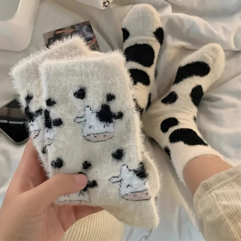 5 Pairs Happy Face Crew Socks – Cartoon Cat Cotton Mid Tube Socks, Breathable Women's Stockings & Hosiery