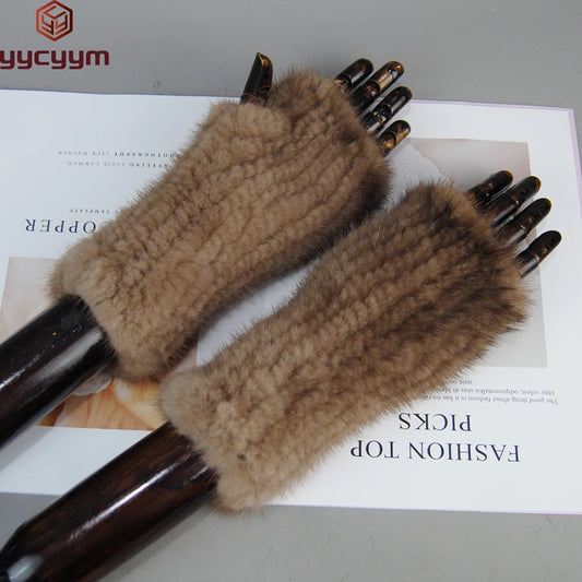 Women’s Winter Mink Fur Gloves – 100% Natural Fingerless Knitted Mittens for Warmth