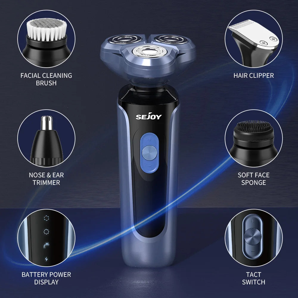 Sejoy Electric Razor for Men – 3-Blade Foil Shaver with 7500 RPM High-Speed Motor & Digital Power Display
