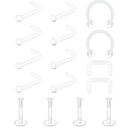 Clear Nose Rings & Studs - Plastic Piercing Retainers for Work, Sports & Healing