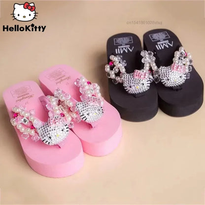 Sanrio Hello Kitty Flip Flop Sandals – Kawaii Summer Cartoon Girls’ Anti-Slip Beach Slides & Women’s Fashion Heels
