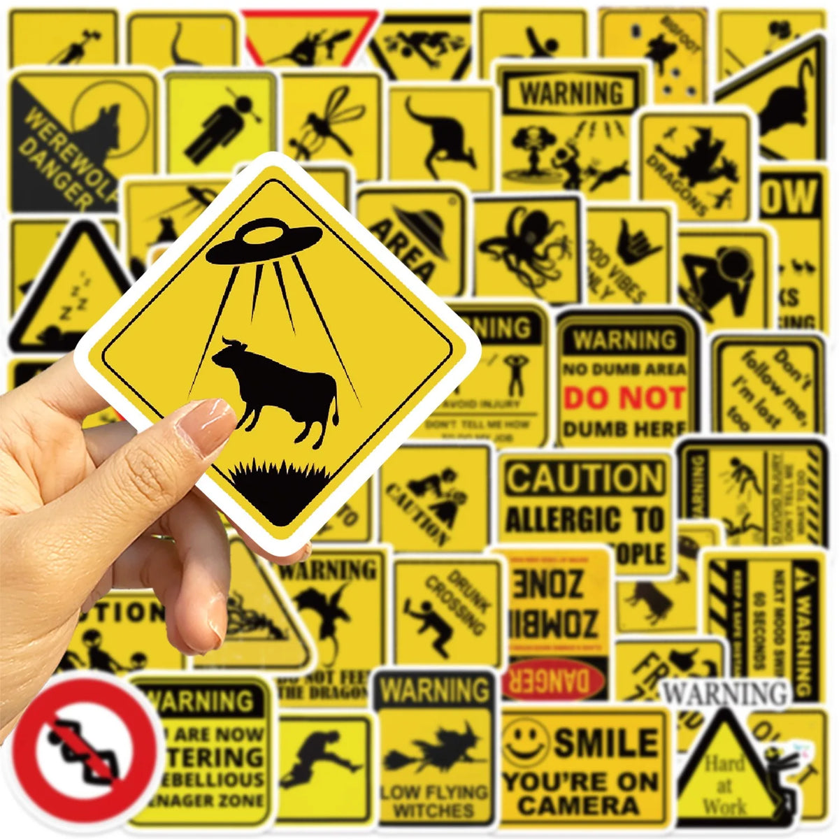 50PCS Funny Warning Sign Stickers - Waterproof Graffiti Decals for Laptops, Phones, Luggage and More
