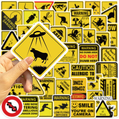 50PCS Funny Warning Sign Stickers - Waterproof Graffiti Decals for Laptops, Phones, Luggage and More