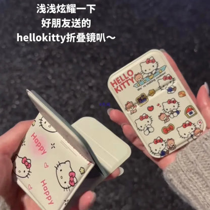 Hello Kitty Folding Makeup Mirror - Portable Mini Pocket Hand Mirror, Leather Desktop Vanity Mirror, Compact Beauty Gift