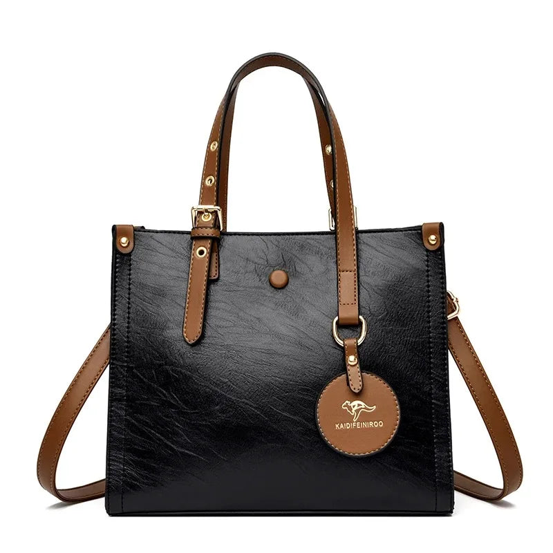 Women’s Soft Leather Luxury Handbag – Designer 3-Layer Large Capacity Shoulder & Crossbody Tote Bag