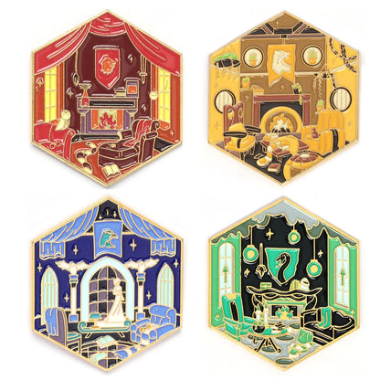 4-Piece Magic Academy Enamel Brooch Set - Movie-Inspired Lapel Pins for Backpacks, Coats, Cosplay & Party Gifts
