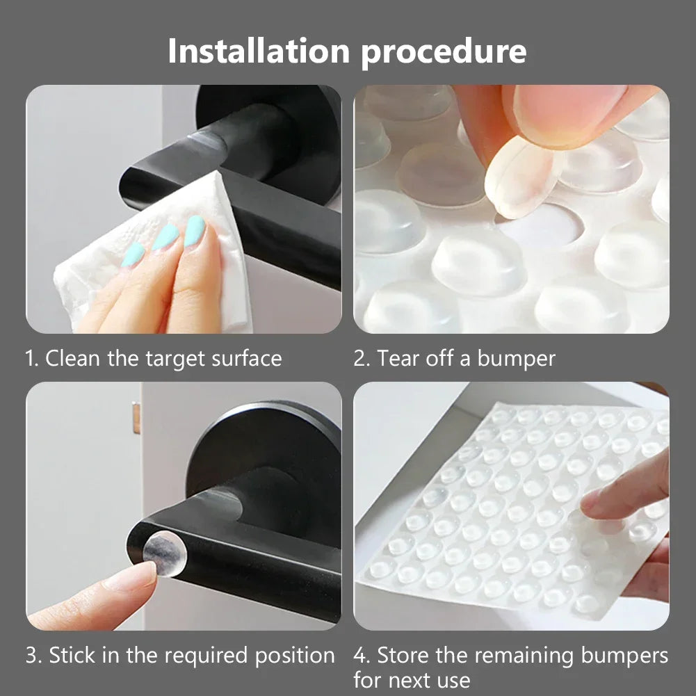 100Pcs Self-Adhesive Door Stoppers – Rubber Damper Buffers, Silicone Furniture Pads, Cabinet Cushions & Protective Pads