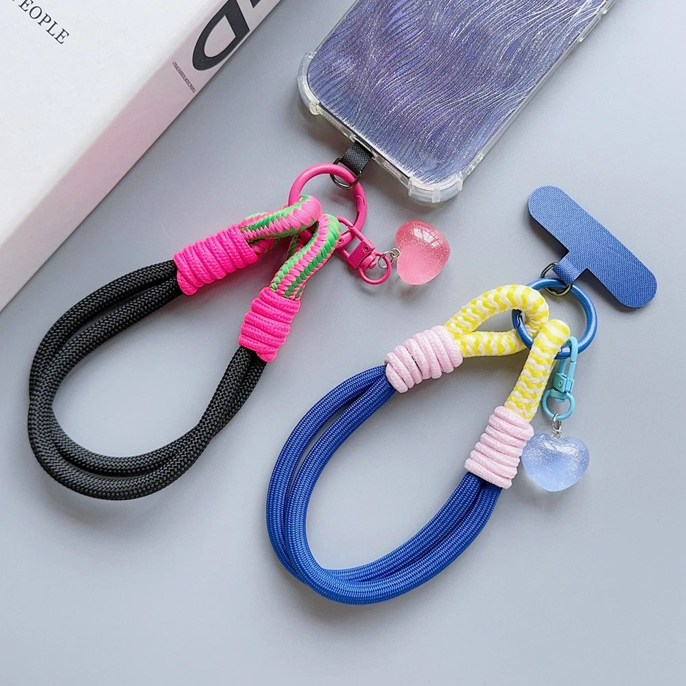 Universal Braided Phone Lanyard Strap - Cartoon Star Detachable Wrist Cord with Patch Hanging Chain Ring for Mobile Phones