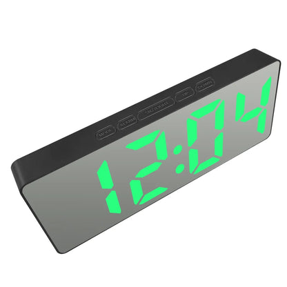Noiseless LED Mirror Alarm Clock — Large Digital Display Silent Electronic Clock