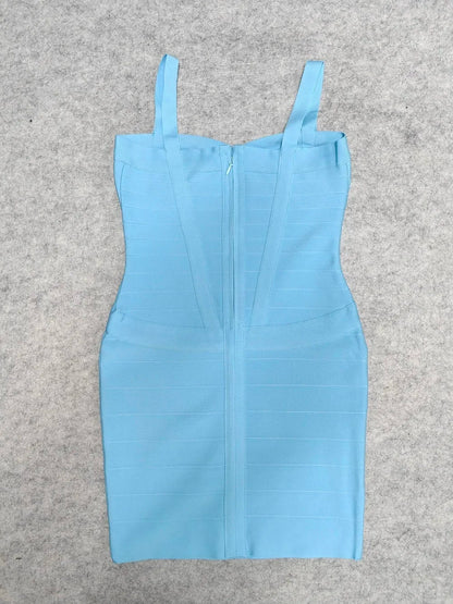 BEAUKEY Women's Blue Mini Bandage Dress – Spaghetti Strap Bodycon Sexy Above-Knee Party & Club Dress XL