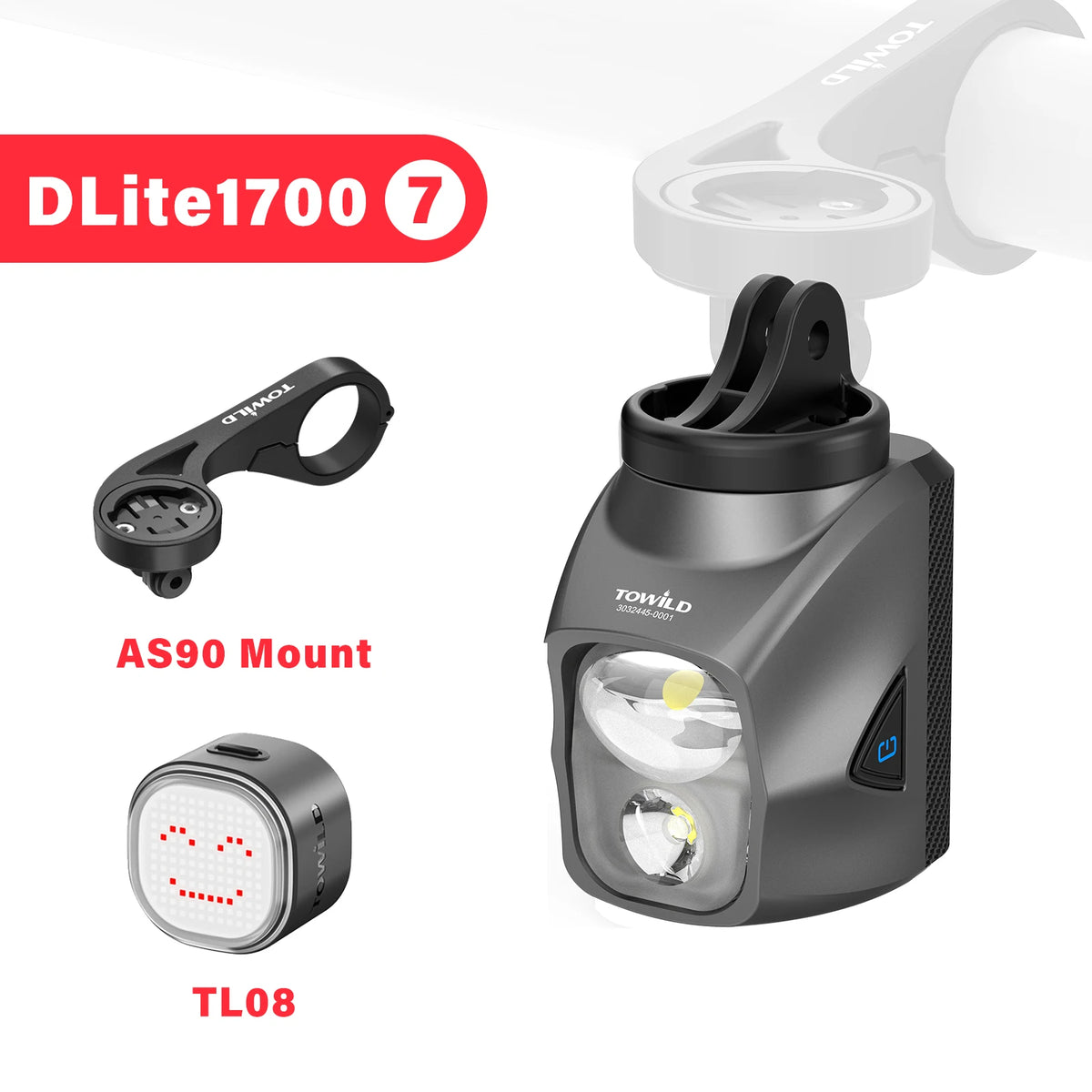 TOWILD DL1200S/DL1700 Bike Light - Rechargeable MTB Front Headlight with Cut-Off Beam, 1900LM Output & Power Bank Function