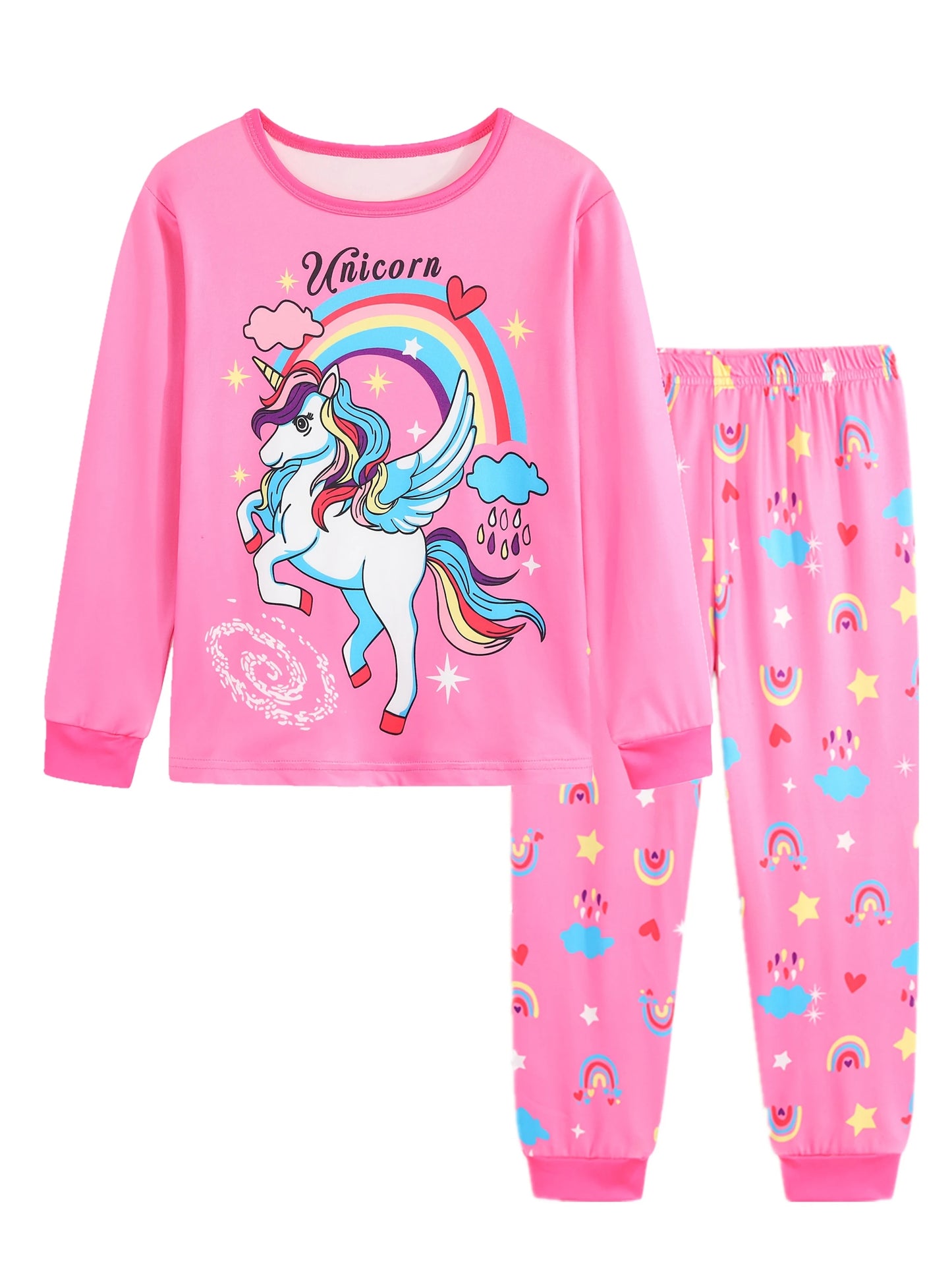 Girls Unicorn Cartoon Pajama Set – Long Sleeve Two-Piece Sleepwear for Kids