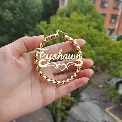 DODOAI Custom Twist Hoop Earrings – Bold Rope Earrings with Personalized Name for Women, Unique Jewelry