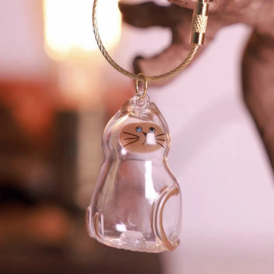 Ginger Cat Keychain Pendant – Siamese Calico Backpack Charm, Hair Storage Box Hanging Pet Grooming Travel Accessory