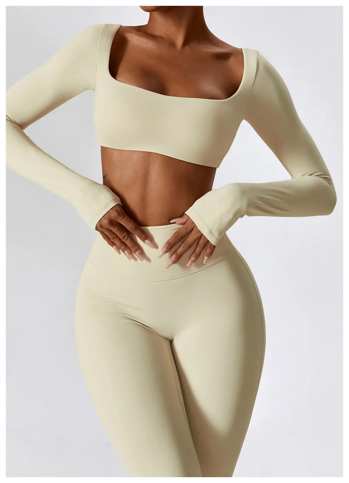 2PCS Seamless Women’s Yoga Set – Long Sleeve Crop Top & Leggings Workout Outfit, Athletic Gym Sportswear