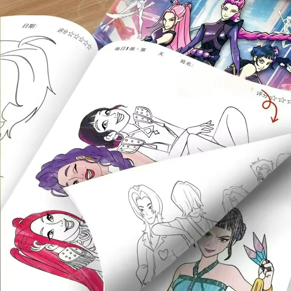 2025 KPop Demon Hunter Coloring Book – Line Drawing Picture Book, Painting Activity for Kids, Birthday Gift