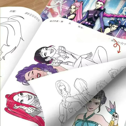 2025 KPop Demon Hunter Coloring Book – Line Drawing Picture Book, Painting Activity for Kids, Birthday Gift
