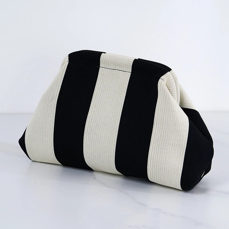 Women’s Summer Woven Crochet Clutch Bag – Ruched Cloud Dumpling Handbag, Colorblock Knit Beach Purse for Casual Use