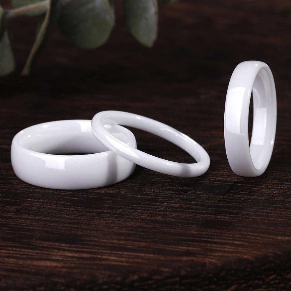 Kolmnsta White Ceramic Rings – 2mm, 4mm, 6mm Polished Anti-Allergy Wedding & Engagement Bands for Men & Women