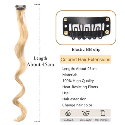 HUAYA 18" Synthetic Clip-In Colorful Curly Hair Extension – Ombre Pink Purple Red Blue Hair Piece