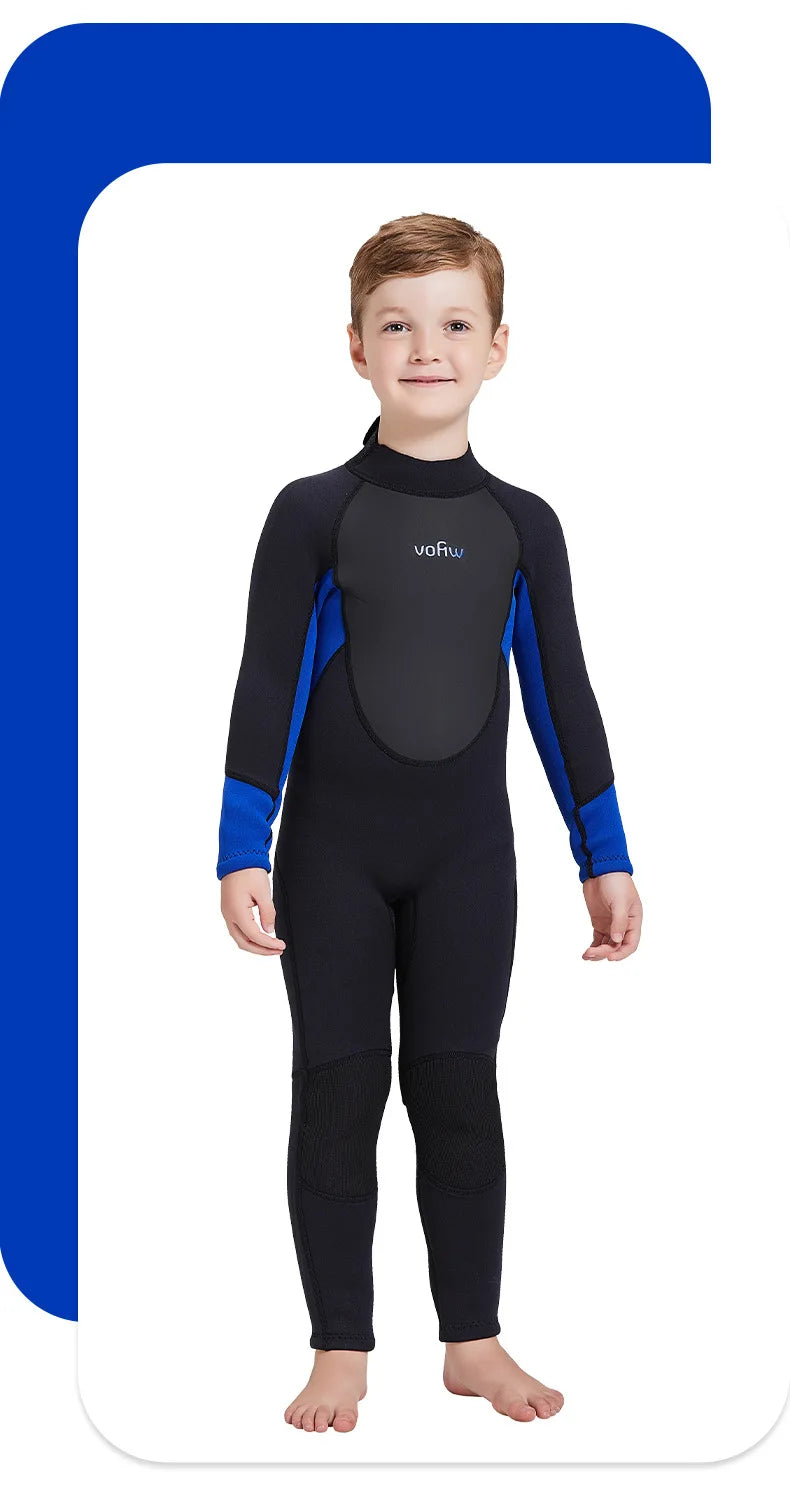 Children's 2mm/3mm Neoprene Wetsuit – One-Piece Long Sleeve Diving Suit for Cold Protection, Sunscreen, Surfing, Swimming & Snorkeling