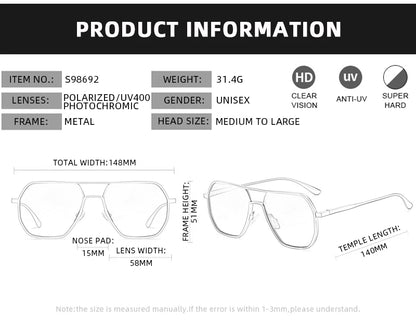 Luxury Metal Photochromic Sunglasses – Fashion Polarized UV400 Chameleon Anti-Glare Driving Glasses for Men & Women