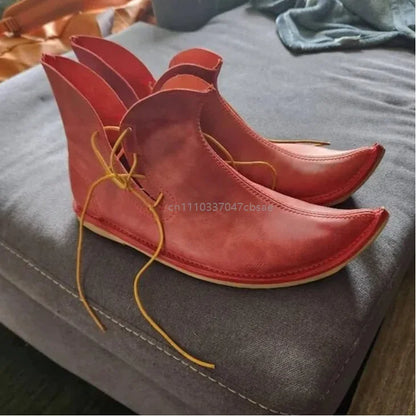 Medieval Renaissance Elf Ankle Boots - Pointed Lace-Up Pirate Cosplay Shoes for Men & Women