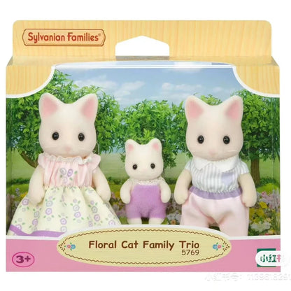 Sylvanian Families Calico Critters – Authentic Floral Cat Family Trio Figures & Furniture Set