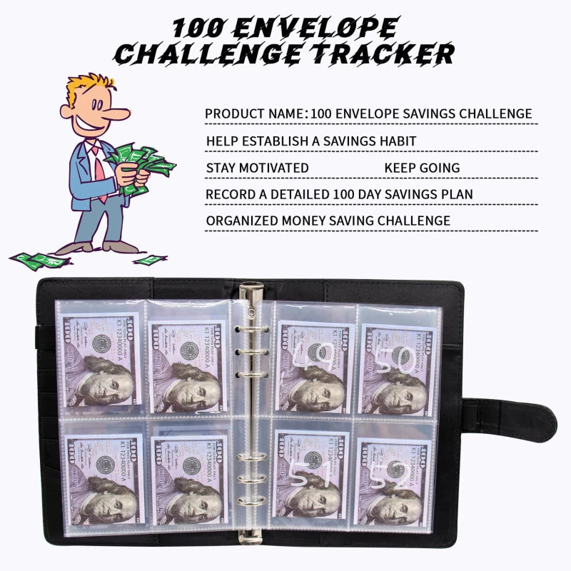 100 Envelope Challenge Binder – Savings Challenge Loose-Leaf Budget Binder with Cash Envelopes, Money Organizer System