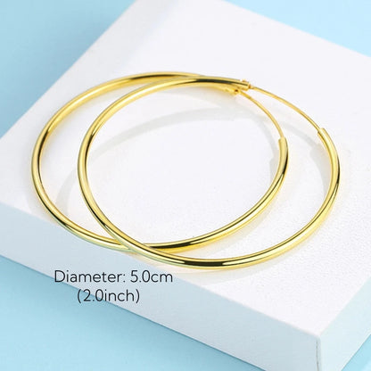 Gold-Plated Large Round Hoop Earrings — Smooth Stainless Steel Circles for Women, Multiple Sizes 12–60mm, Jewelry Gift
