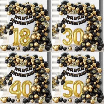 Black and Gold Balloon Garland Arch Kit - Confetti Latex Balloons for Happy 18th, 30th, 40th, 50th Birthday Party Decor and Adult Anniversaries