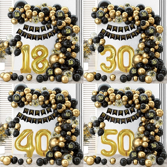 Black and Gold Balloon Garland Arch Kit - Confetti Latex Balloons for Happy 18th, 30th, 40th, 50th Birthday Party Decor and Adult Anniversaries