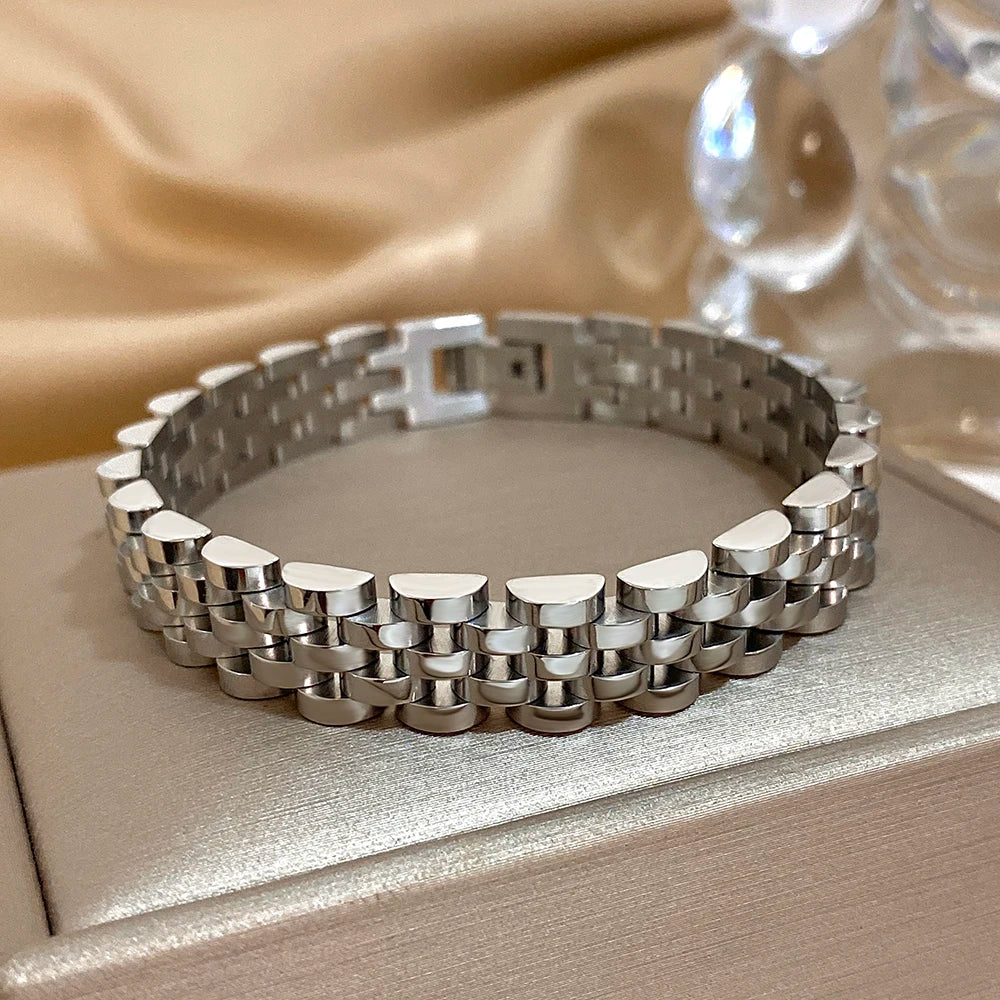 Greatera Five-Layer 10mm Beaded Bracelet – Two-Tone Stainless Steel Watch Chain Bangle Jewelry for Men & Women