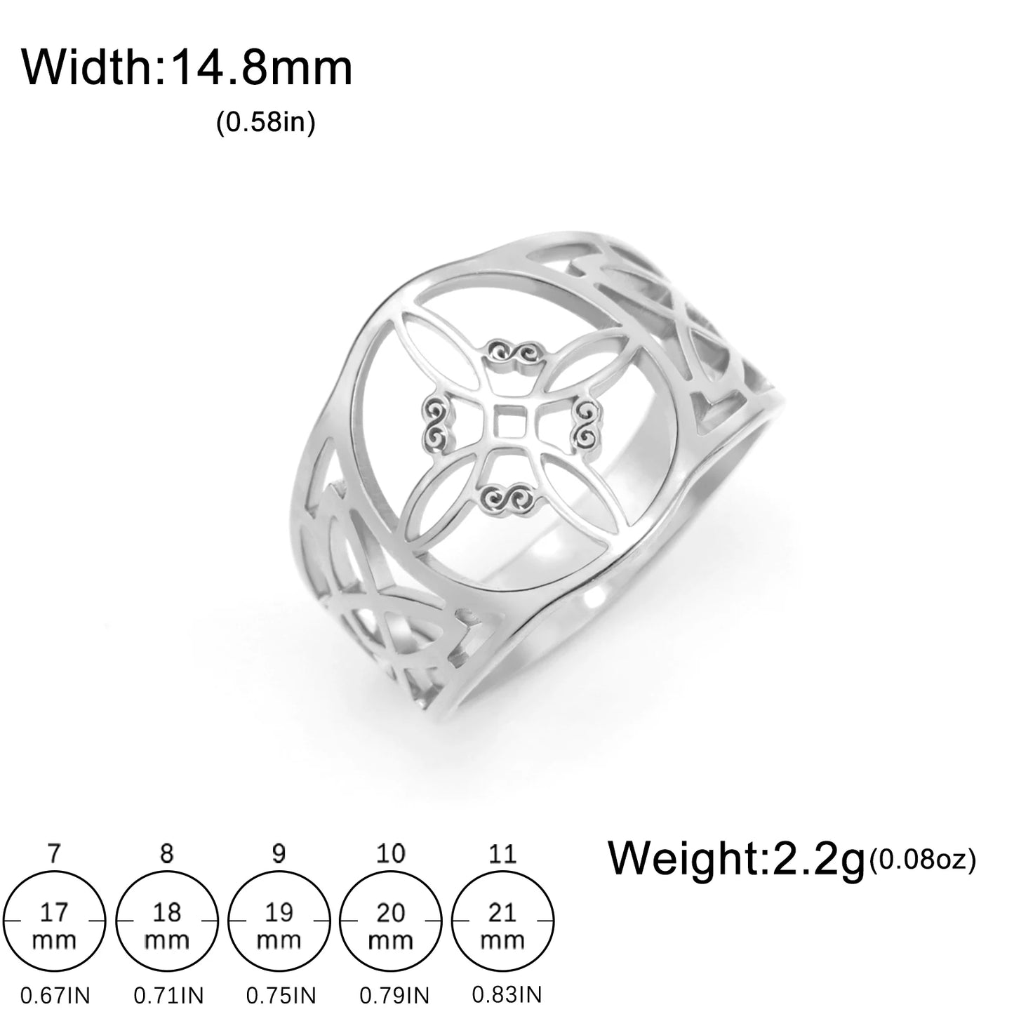 LIKGREAT Witch Knot Ring – Hollow Stainless Steel Celtic Amulet, Protection Jewelry for Men & Women, Couple Gifts