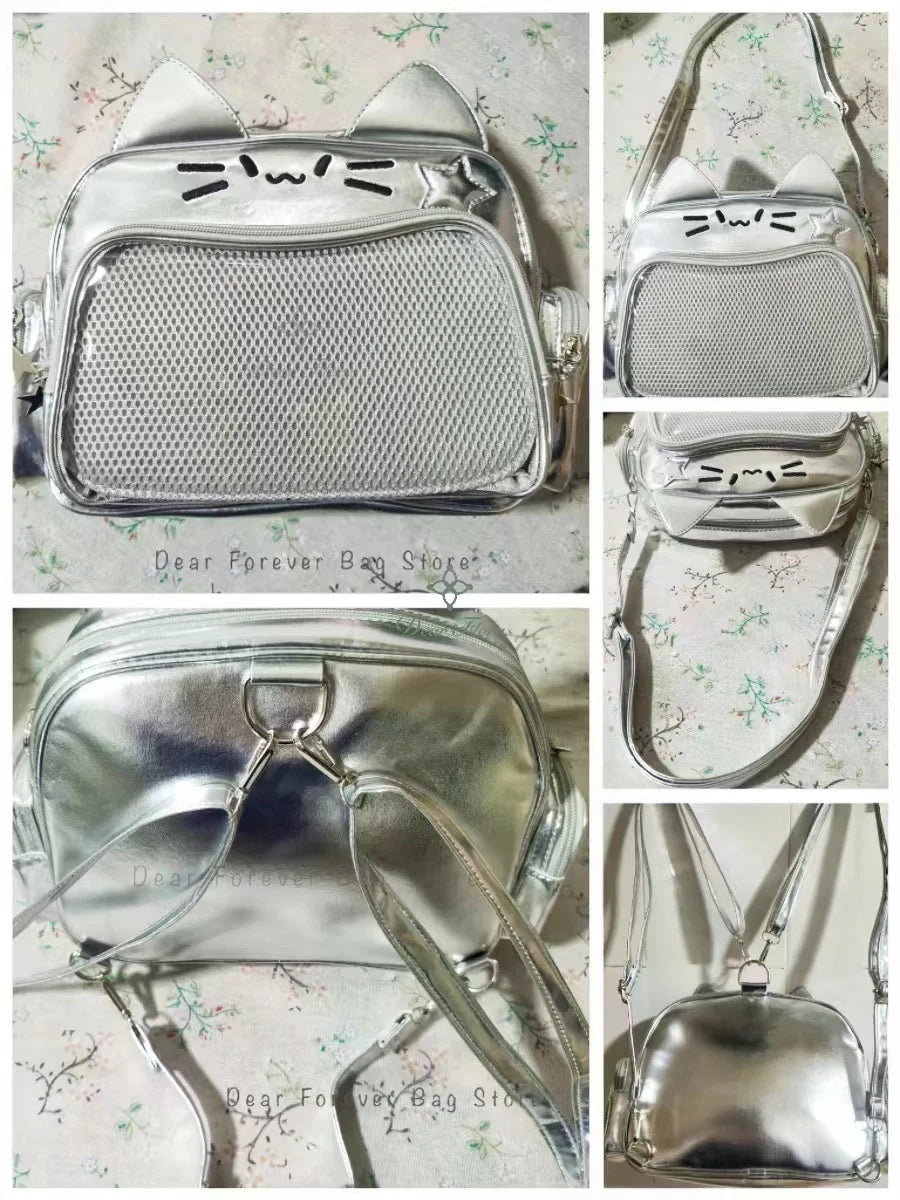 Y2K Korean Kawaii Cat Ita Bag — Cute PU Transparent Shoulder & Crossbody Bag for Girls, Harajuku Style Backpack